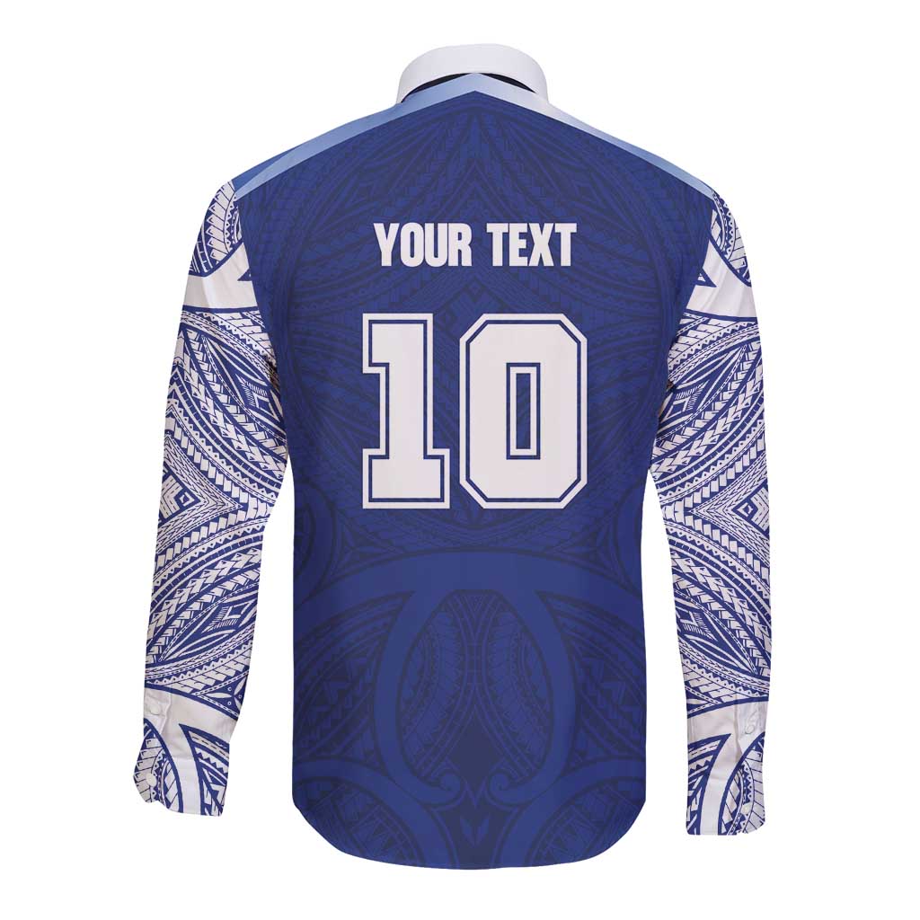 Custom Samoa Rugby Long Sleeve Button Shirt Pacific Motifs LT03 - Polynesian Pride