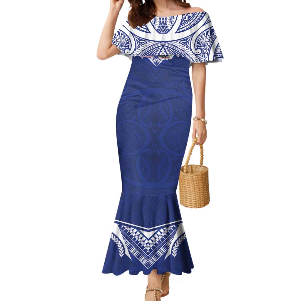 Custom Samoa Rugby Mermaid Dress Pacific Motifs LT03 Women Blue - Polynesian Pride