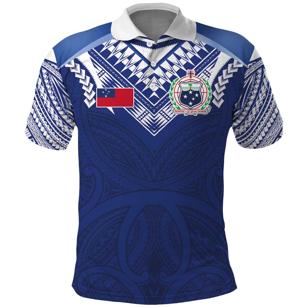 Custom Samoa Rugby Polo Shirt Pacific Motifs LT03 Blue - Polynesian Pride