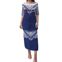 Custom Samoa Rugby Puletasi Pacific Motifs LT03 Long Dress Blue - Polynesian Pride