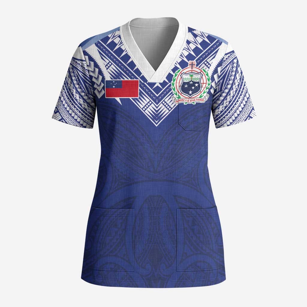 Custom Samoa Rugby Scrub Top Pacific Motifs LT03 Adult Blue - Polynesian Pride