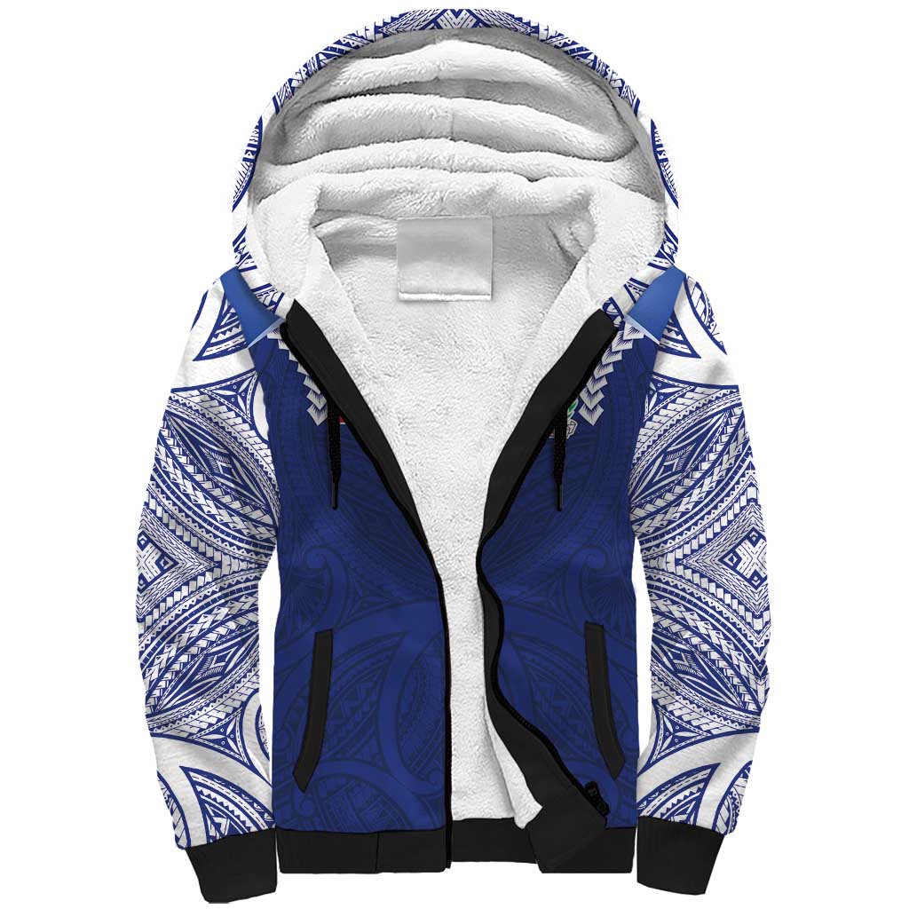 Custom Samoa Rugby Sherpa Hoodie Pacific Motifs LT03 Unisex Blue - Polynesian Pride