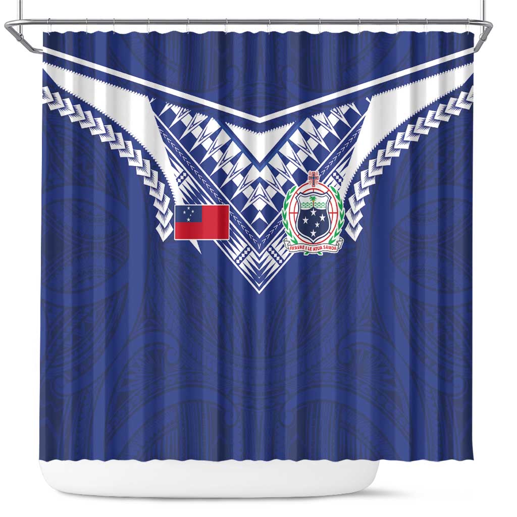 Samoa Rugby Shower Curtain Pacific Motifs LT03 Blue - Polynesian Pride