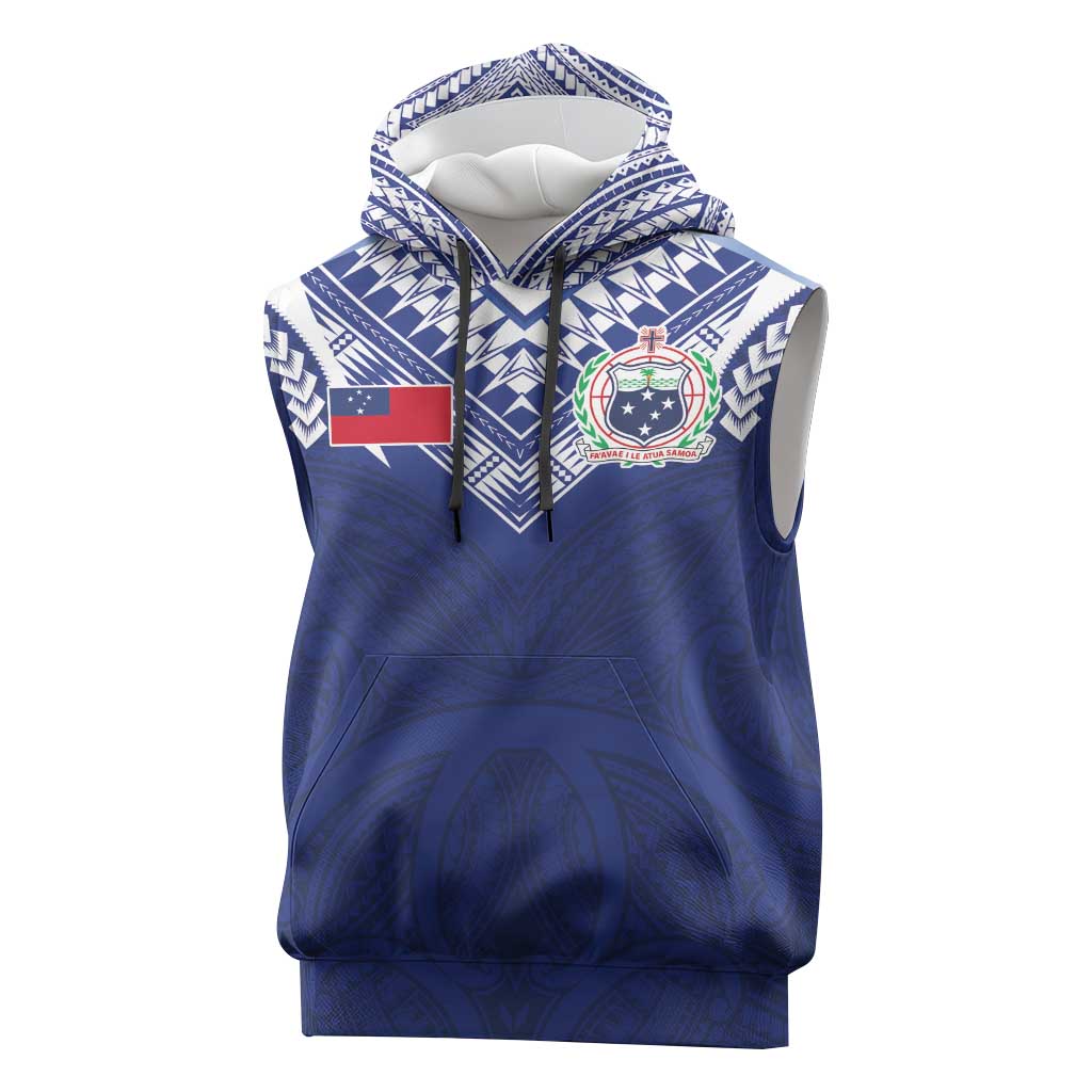 Custom Samoa Rugby Sleeveless Hoodie Pacific Motifs LT03 Blue - Polynesian Pride