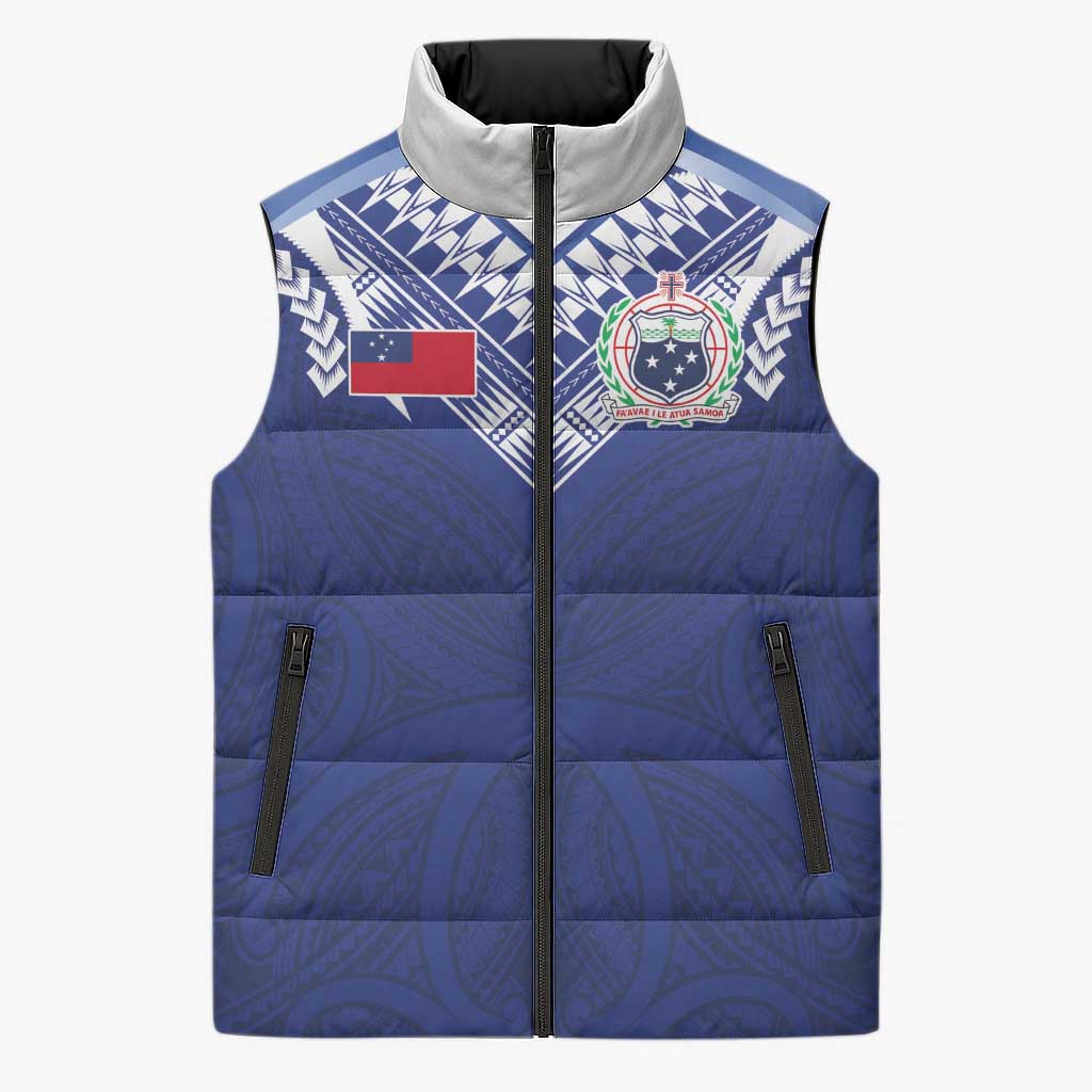 Custom Samoa Rugby Sleeveless Puffer Jacket Pacific Motifs LT03 Unisex Blue - Polynesian Pride