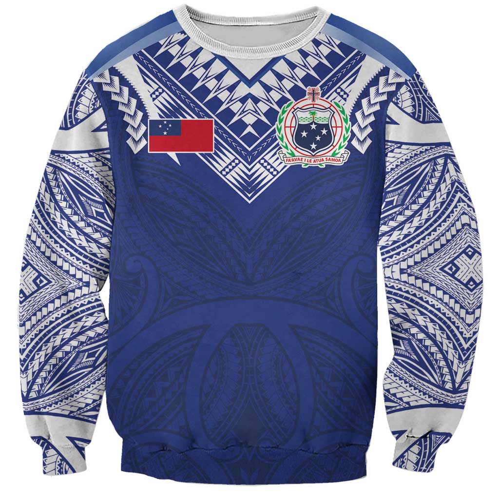 Custom Samoa Rugby Sweatshirt Pacific Motifs LT03 Unisex Blue - Polynesian Pride