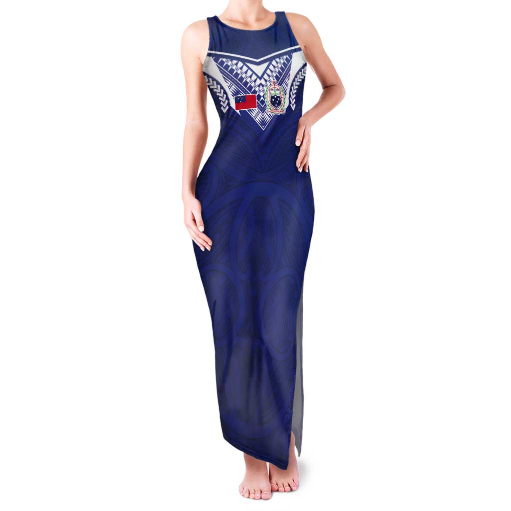 Custom Samoa Rugby Tank Maxi Dress Pacific Motifs LT03 Women Blue - Polynesian Pride