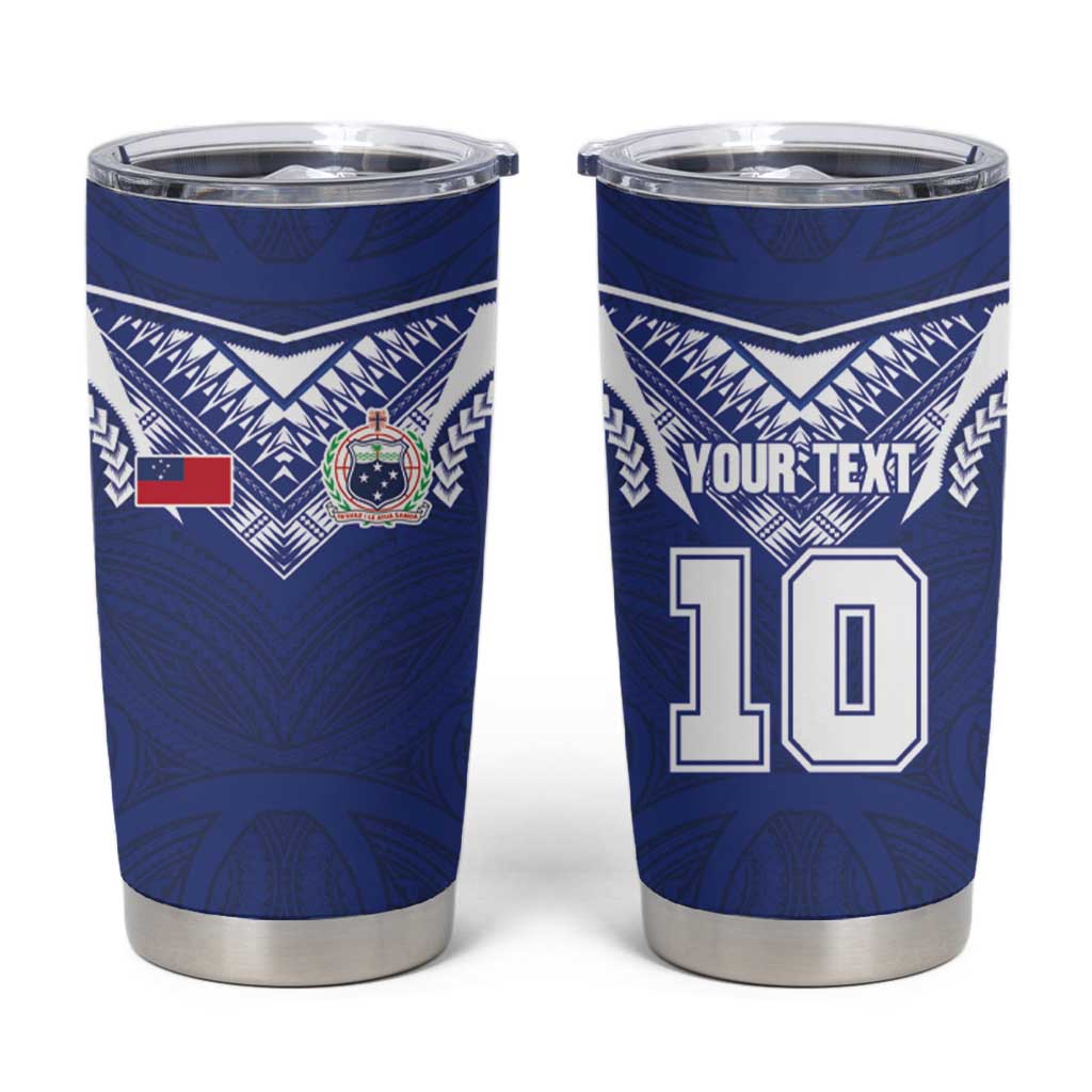 Custom Samoa Rugby Tumbler Cup Pacific Motifs LT03 Blue - Polynesian Pride