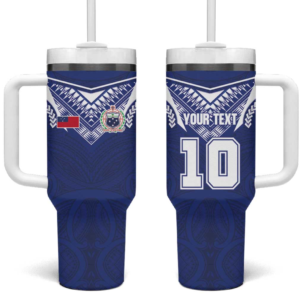 Custom Samoa Rugby Tumbler With Handle Pacific Motifs LT03 One Size: 40 oz Blue - Polynesian Pride