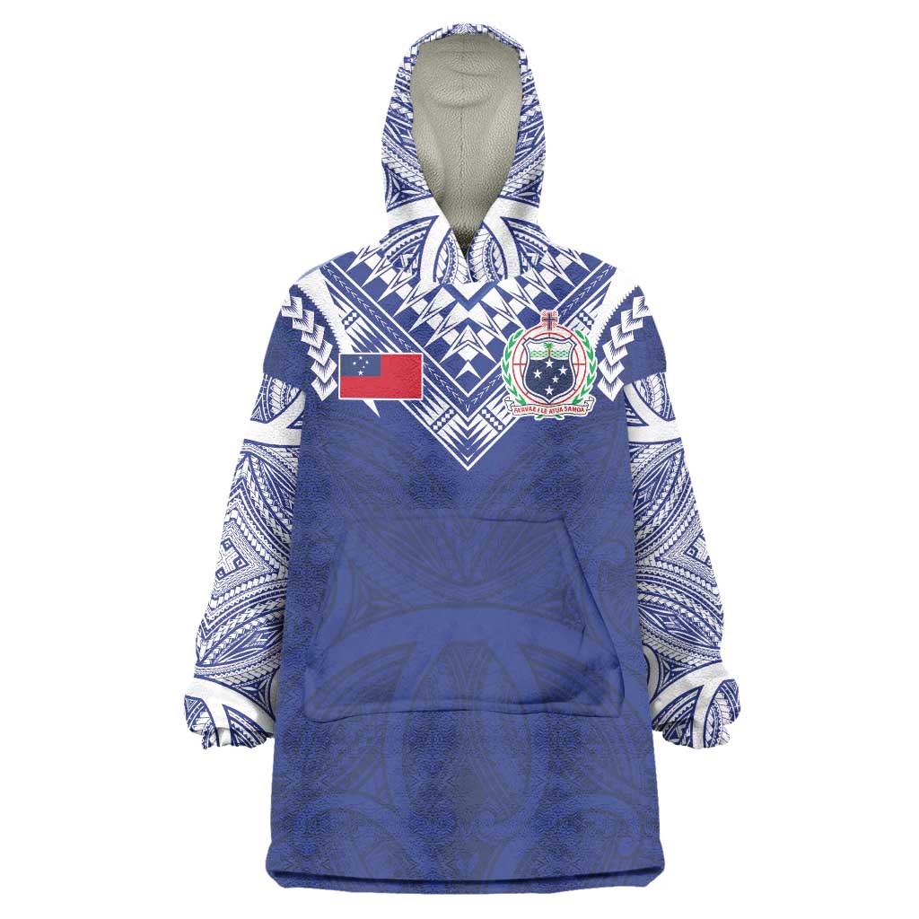 Custom Samoa Rugby Wearable Blanket Hoodie Pacific Motifs LT03 One Size Blue - Polynesian Pride