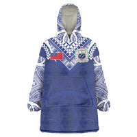 Custom Samoa Rugby Wearable Blanket Hoodie Pacific Motifs LT03 One Size Blue - Polynesian Pride
