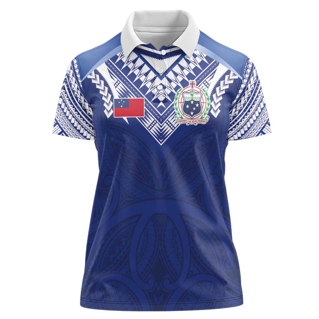 Custom Samoa Rugby Women Polo Shirt Pacific Motifs LT03 Female Blue - Polynesian Pride
