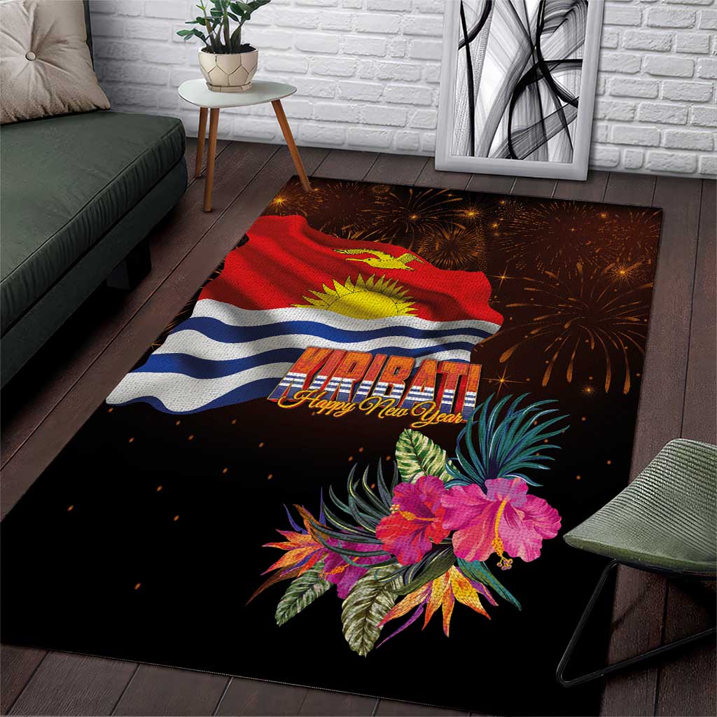 Kiribati Flag and Fireworks Area Rug First Place Welcome the New Year LT03 Black - Polynesian Pride