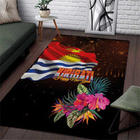 Kiribati Flag and Fireworks Area Rug First Place Welcome the New Year LT03 Black - Polynesian Pride