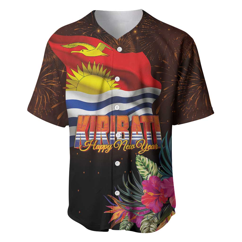 Kiribati Flag and Fireworks Baseball Jersey First Place Welcome the New Year LT03 Black - Polynesian Pride