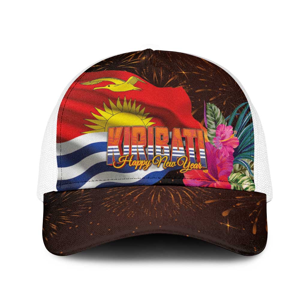 Kiribati Flag and Fireworks Baseball Net Cap First Place Welcome the New Year LT03 One Size White Black - Polynesian Pride