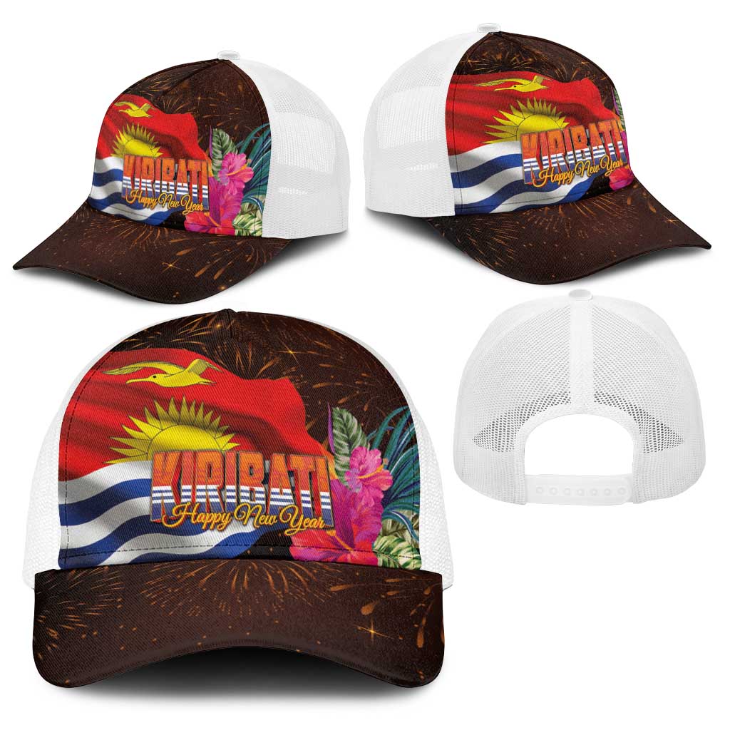 Kiribati Flag and Fireworks Baseball Net Cap First Place Welcome the New Year LT03 - Polynesian Pride