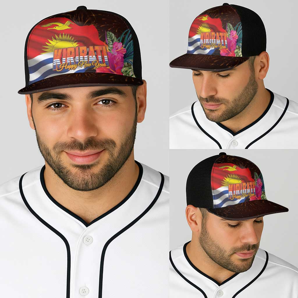 Kiribati Flag and Fireworks Baseball Net Cap First Place Welcome the New Year LT03 - Polynesian Pride
