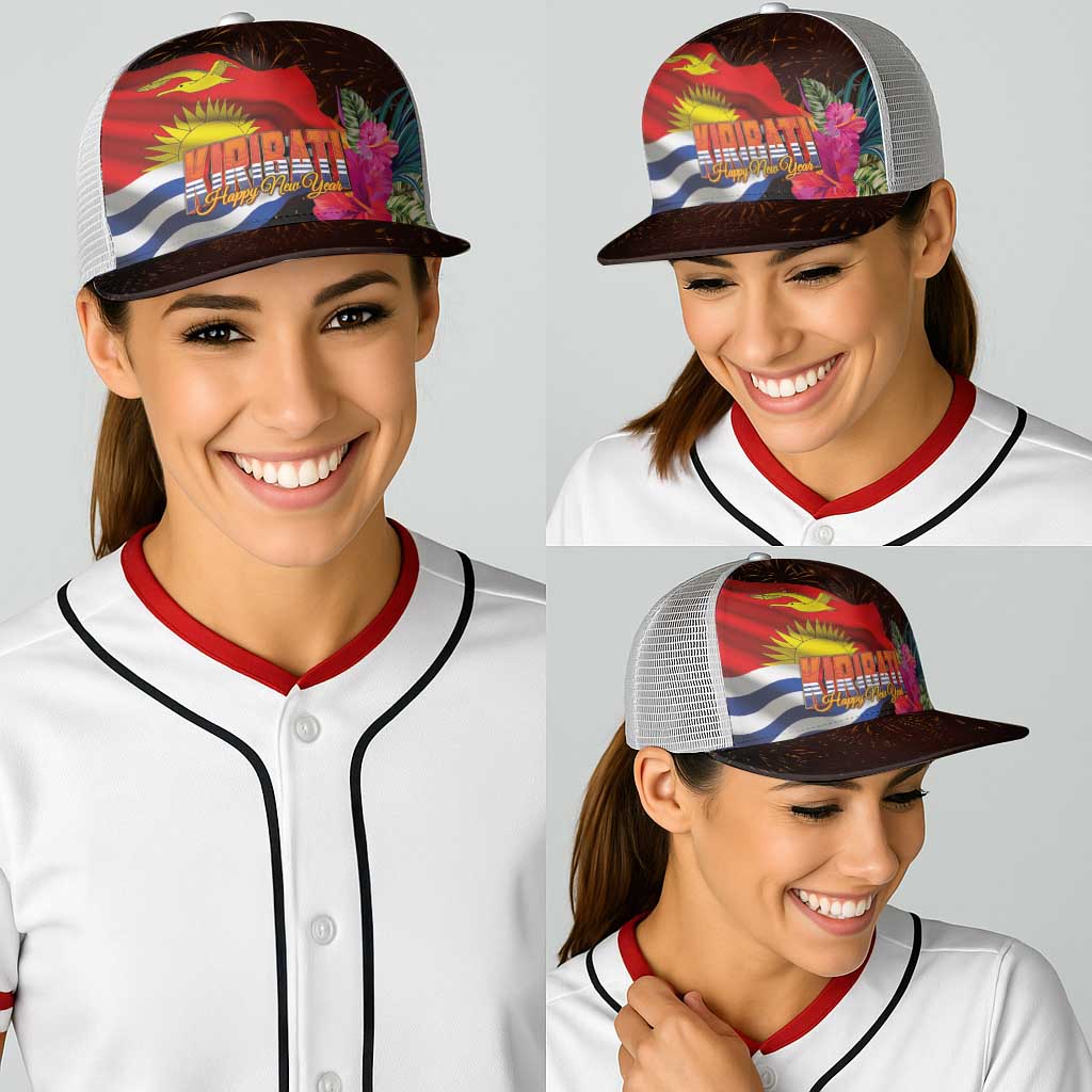 Kiribati Flag and Fireworks Baseball Net Cap First Place Welcome the New Year LT03 - Polynesian Pride