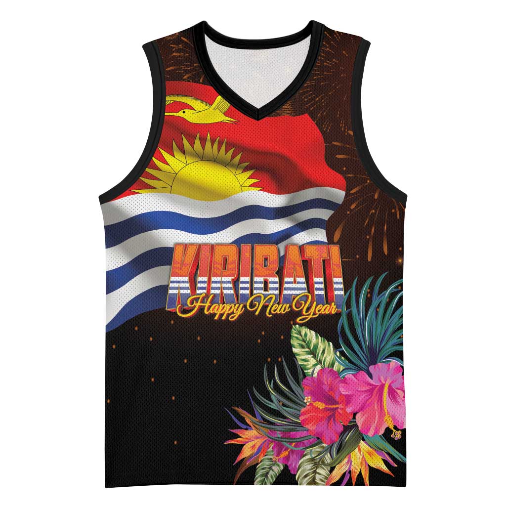 Kiribati Flag and Fireworks Basketball Jersey First Place Welcome the New Year LT03 Unisex Black - Polynesian Pride