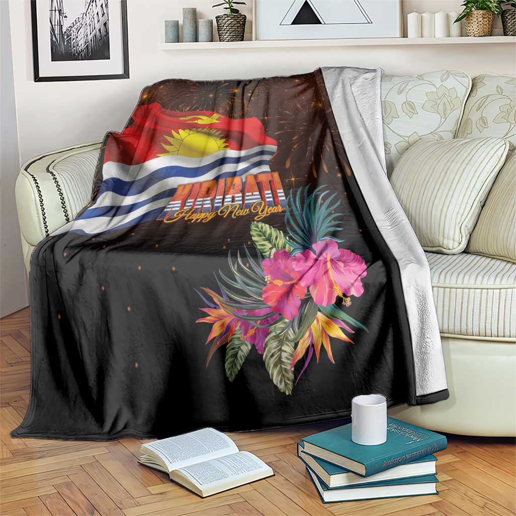 Kiribati Flag and Fireworks Blanket First Place Welcome the New Year LT03 Black - Polynesian Pride