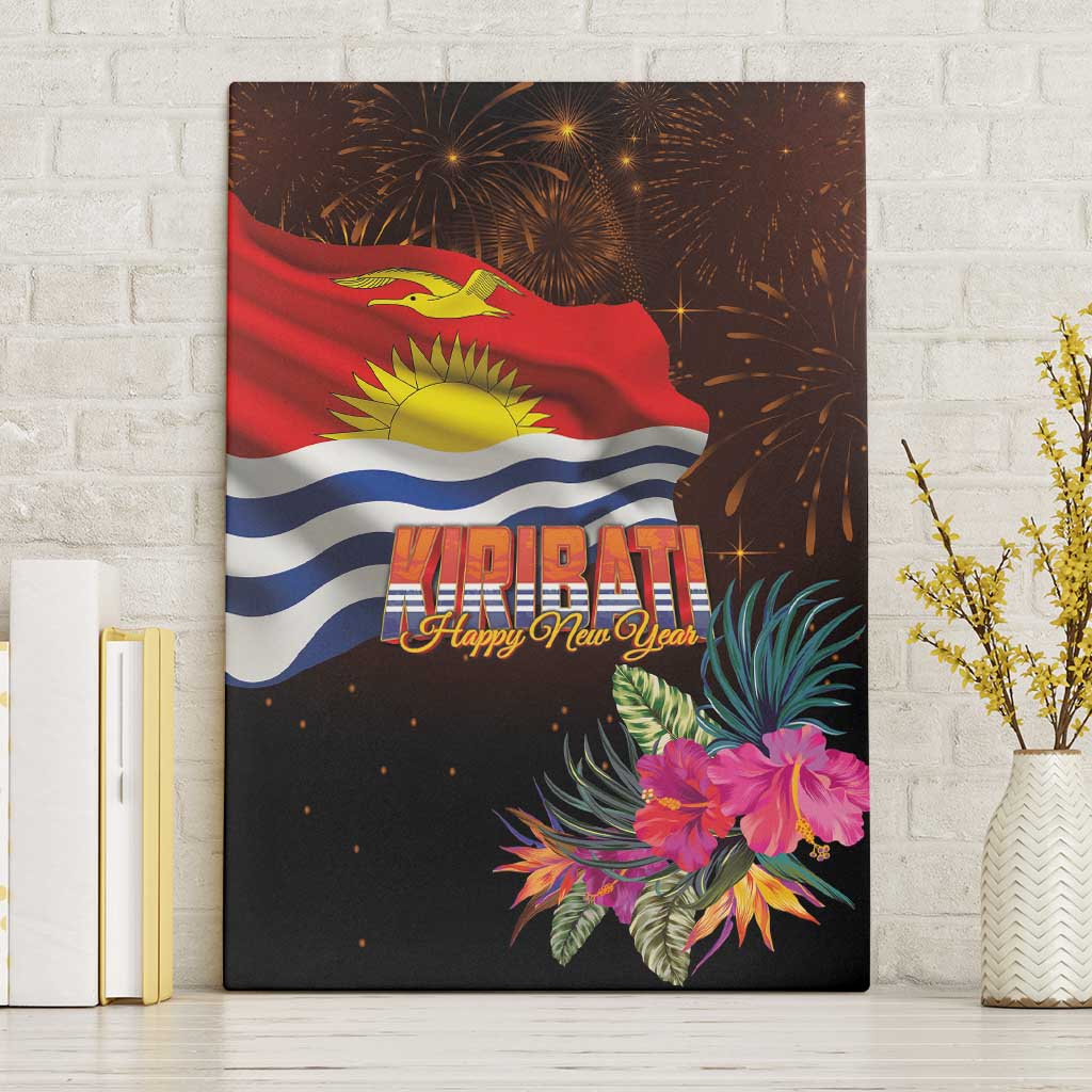 Kiribati Flag and Fireworks Canvas Wall Art First Place Welcome the New Year LT03 Without Frame Black - Polynesian Pride
