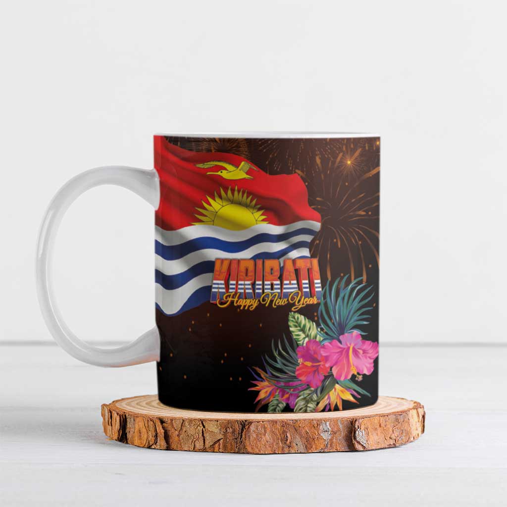 Kiribati Flag and Fireworks Ceramic Mug First Place Welcome the New Year LT03 Black - Polynesian Pride
