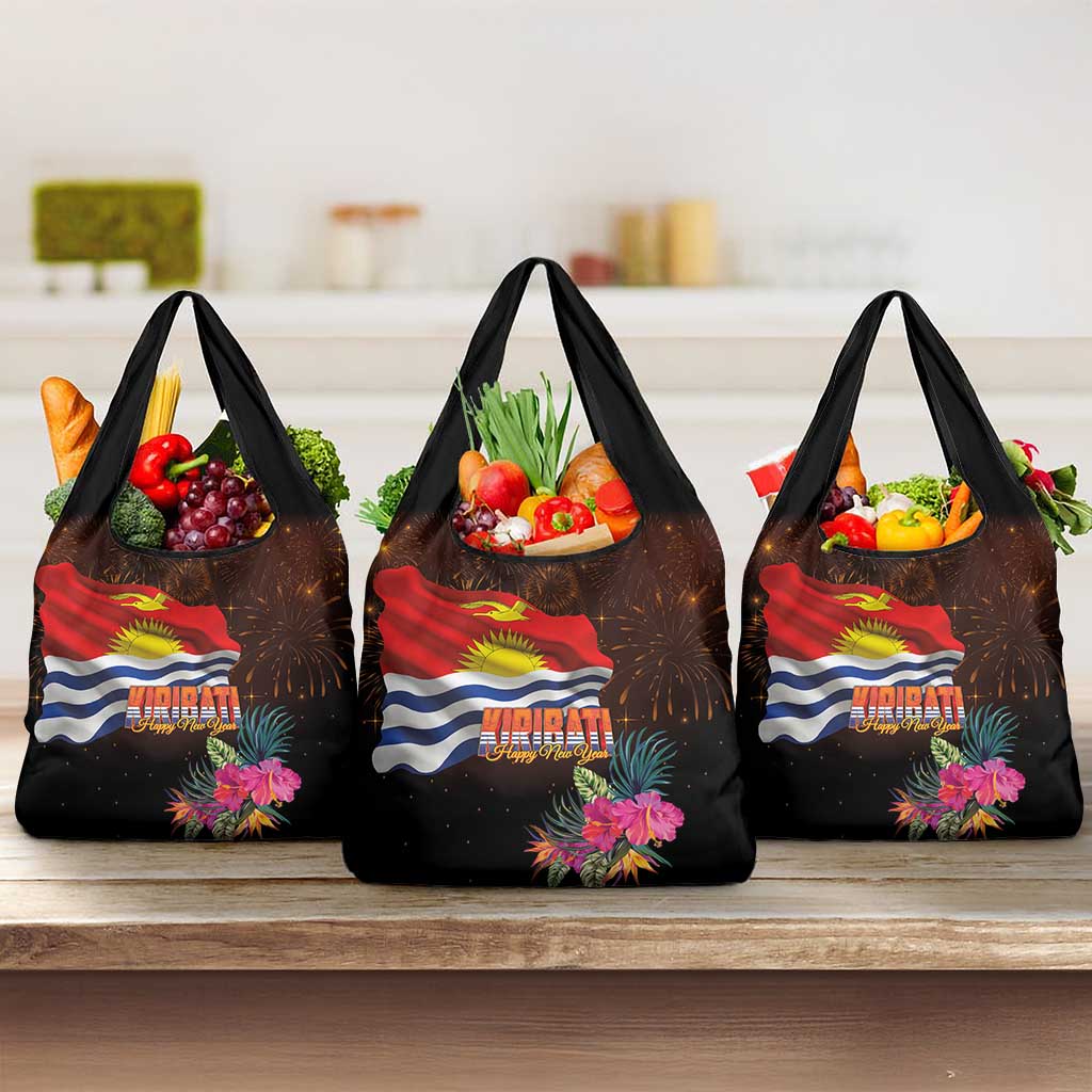 Kiribati Flag and Fireworks Grocery Bag First Place Welcome the New Year LT03 3-pack One Size Black - Polynesian Pride