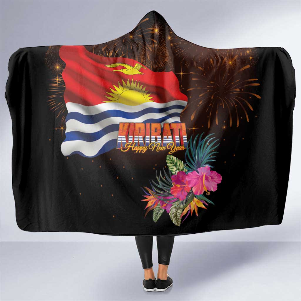 Kiribati Flag and Fireworks Hooded Blanket First Place Welcome the New Year LT03 One Size Black - Polynesian Pride