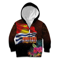 Kiribati Flag and Fireworks Kid Hoodie First Place Welcome the New Year LT03 Zip Hoodie Black - Polynesian Pride