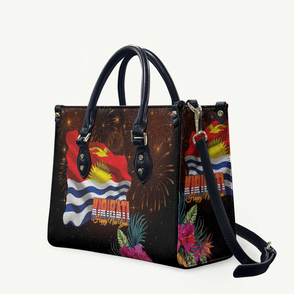 Kiribati Flag and Fireworks Leather Bag First Place Welcome the New Year LT03 Black - Polynesian Pride