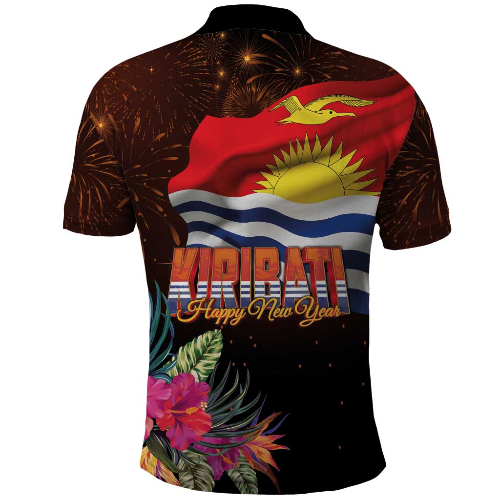 Kiribati Flag and Fireworks Polo Shirt First Place Welcome the New Year LT03 - Polynesian Pride