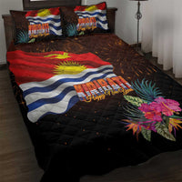 Kiribati Flag and Fireworks Quilt Bed Set First Place Welcome the New Year LT03 Black - Polynesian Pride