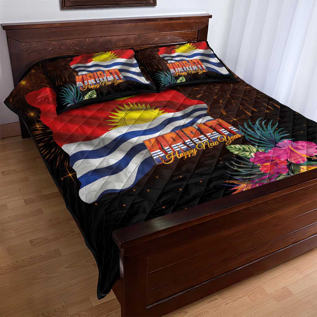 Kiribati Flag and Fireworks Quilt Bed Set First Place Welcome the New Year LT03 - Polynesian Pride