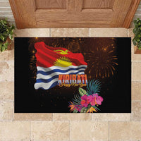 Kiribati Flag and Fireworks Rubber Doormat First Place Welcome the New Year LT03 Black - Polynesian Pride