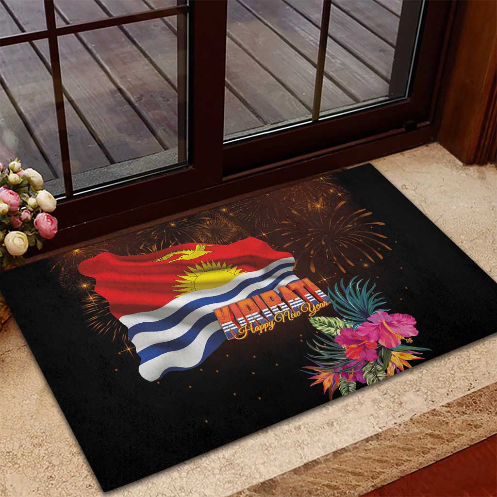 Kiribati Flag and Fireworks Rubber Doormat First Place Welcome the New Year LT03 - Polynesian Pride