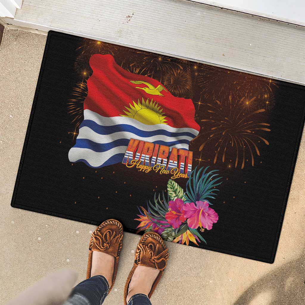Kiribati Flag and Fireworks Rubber Doormat First Place Welcome the New Year LT03 - Polynesian Pride