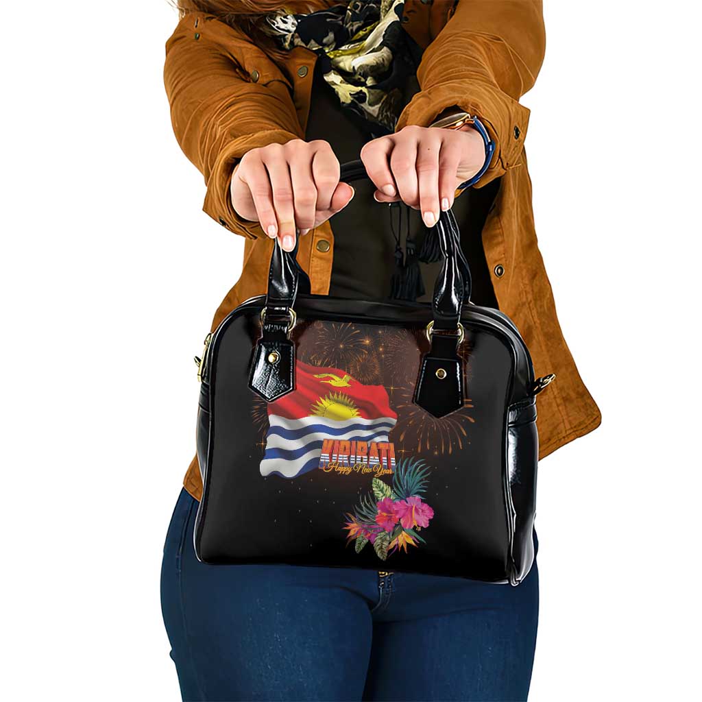 Kiribati Flag and Fireworks Shoulder Handbag First Place Welcome the New Year LT03 One Size Black - Polynesian Pride