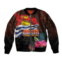 Kiribati Flag and Fireworks Sleeve Zip Bomber Jacket First Place Welcome the New Year LT03 Unisex Black - Polynesian Pride