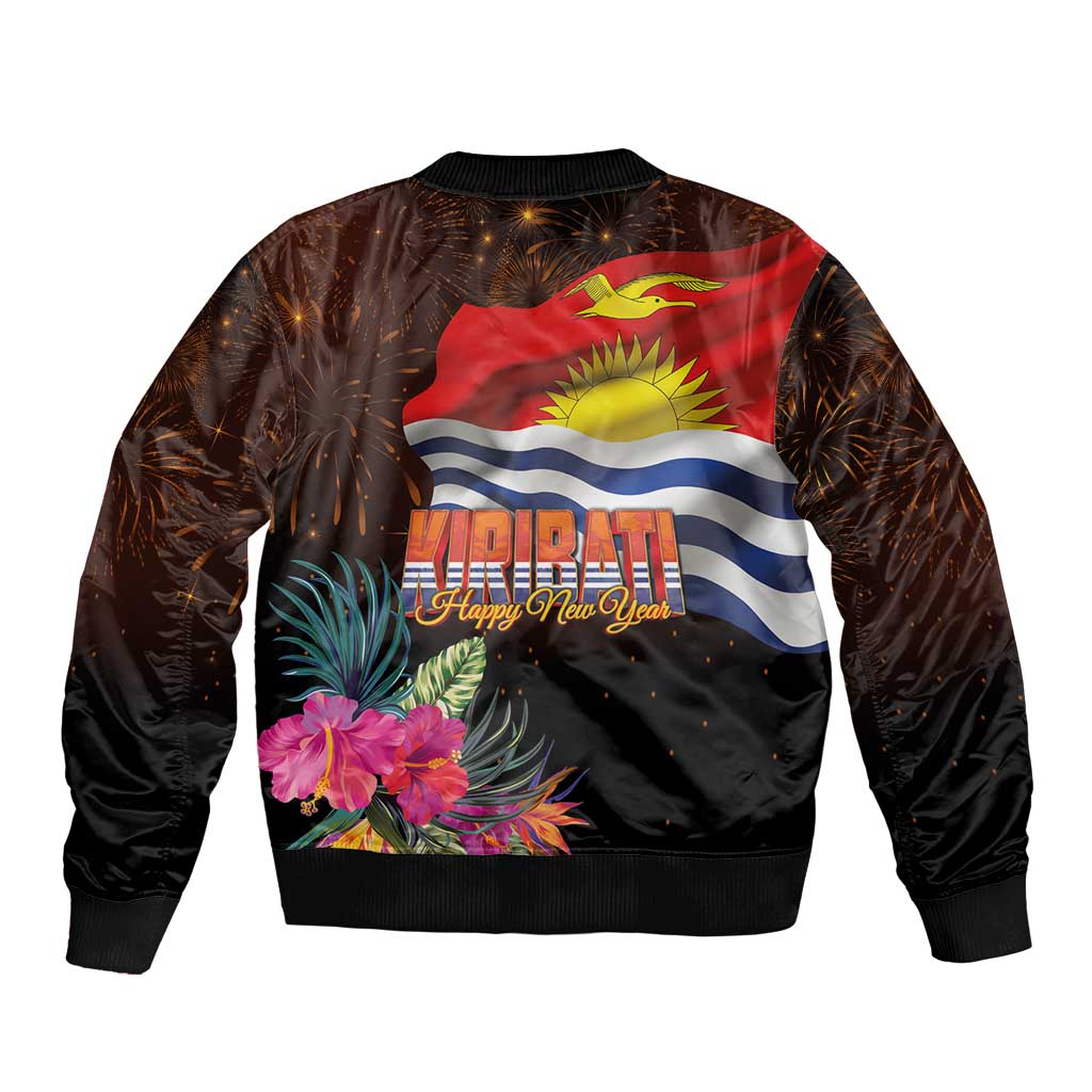 Kiribati Flag and Fireworks Sleeve Zip Bomber Jacket First Place Welcome the New Year LT03 - Polynesian Pride