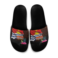 Kiribati Flag and Fireworks Slide Sandals First Place Welcome the New Year LT03 Black - Polynesian Pride