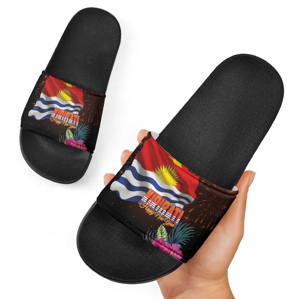 Kiribati Flag and Fireworks Slide Sandals First Place Welcome the New Year LT03 - Polynesian Pride