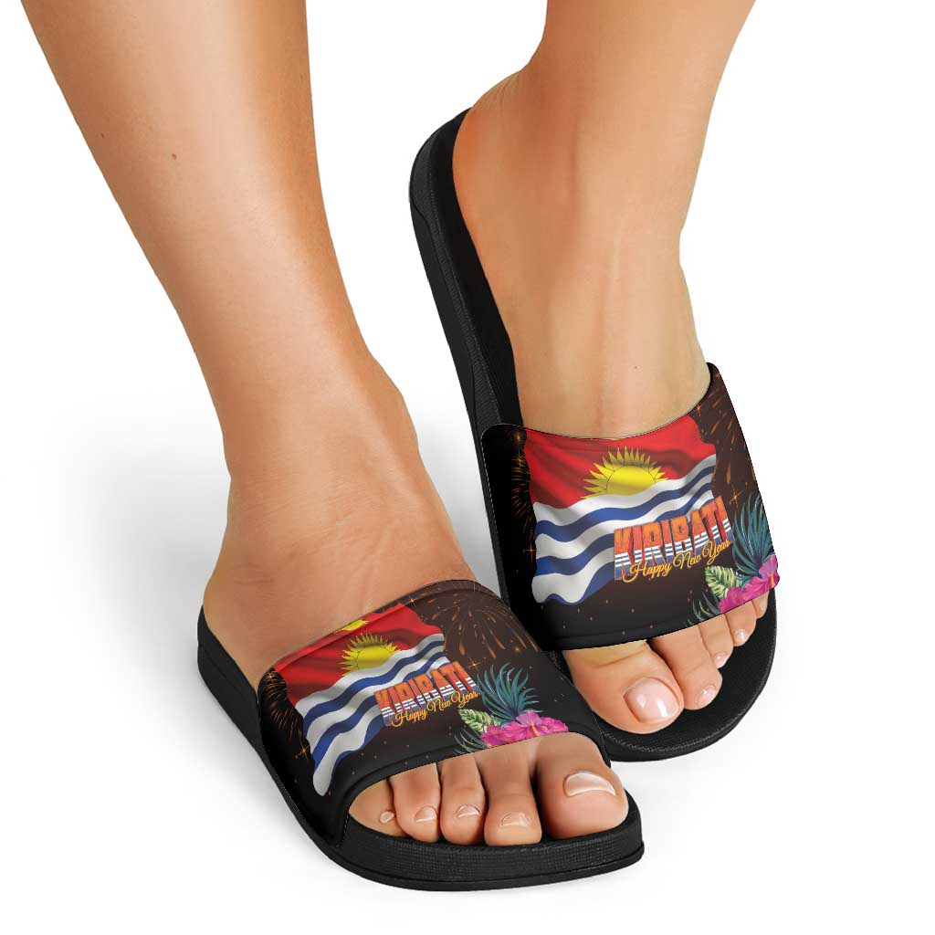 Kiribati Flag and Fireworks Slide Sandals First Place Welcome the New Year LT03 - Polynesian Pride