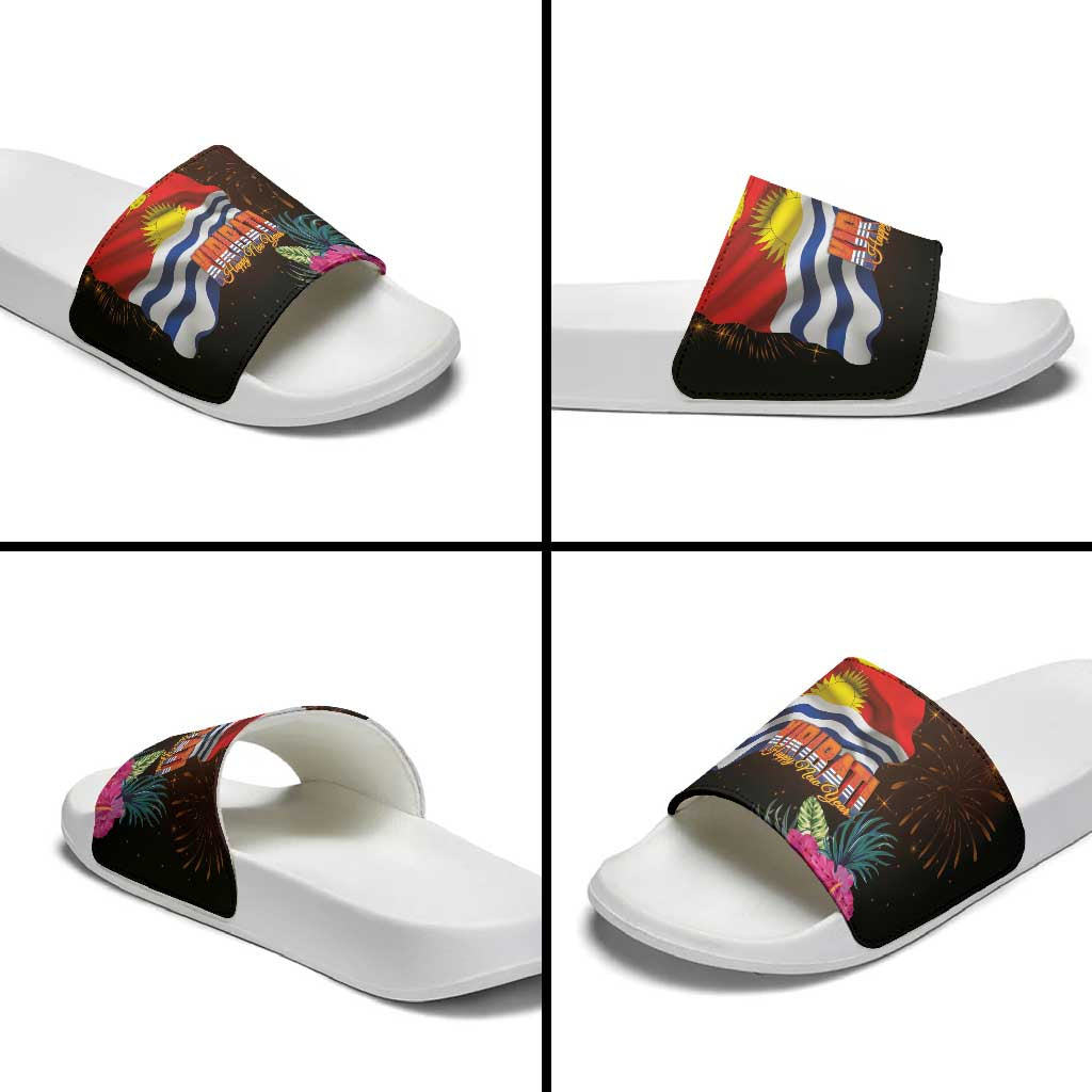 Kiribati Flag and Fireworks Slide Sandals First Place Welcome the New Year LT03 - Polynesian Pride