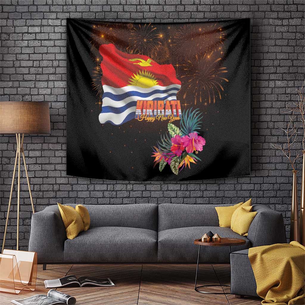 Kiribati Flag and Fireworks Tapestry First Place Welcome the New Year LT03 Black - Polynesian Pride