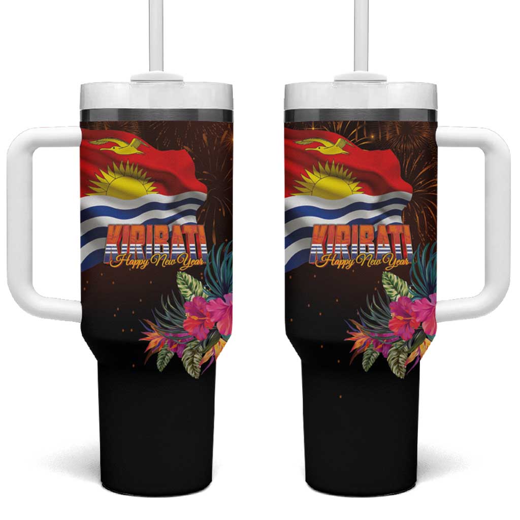 Kiribati Flag and Fireworks Tumbler With Handle First Place Welcome the New Year LT03 One Size: 40 oz Black - Polynesian Pride