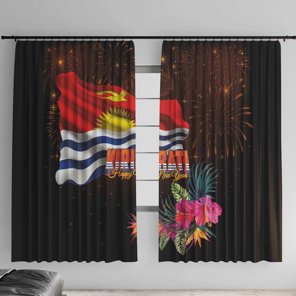 Kiribati Flag and Fireworks Window Curtain First Place Welcome the New Year LT03 With Hooks Black - Polynesian Pride