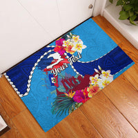 Personalised Haiti 220th Anniversary Independence Day Rubber Doormat Ayiti Flower with Polynesian Pattern LT03 Blue - Polynesian Pride