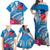 Personalised Haiti Coat Of Arms Family Matching Off Shoulder Maxi Dress and Hawaiian Shirt Repiblik d Ayiti Tropical Flower Blue Polynesian Pattern LT03 - Polynesian Pride