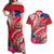 Personalised Haiti Coat Of Arms Couples Matching Off Shoulder Maxi Dress and Hawaiian Shirt Repiblik d Ayiti Tropical Flower Red Polynesian Pattern LT03 Red - Polynesian Pride